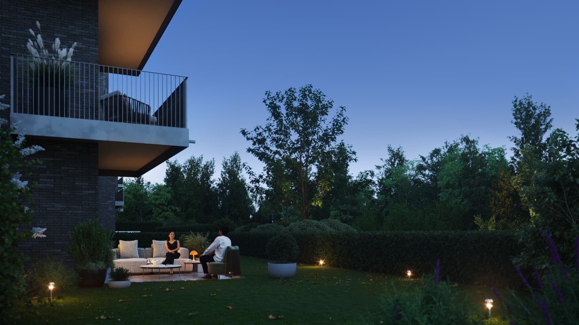 Belvallée — ambiance nocturne côté jardin