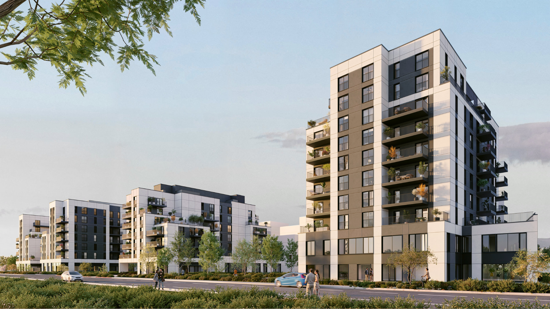 Perspectiv — vue piétonne le long de la résidence à Esch-sur-Alzette