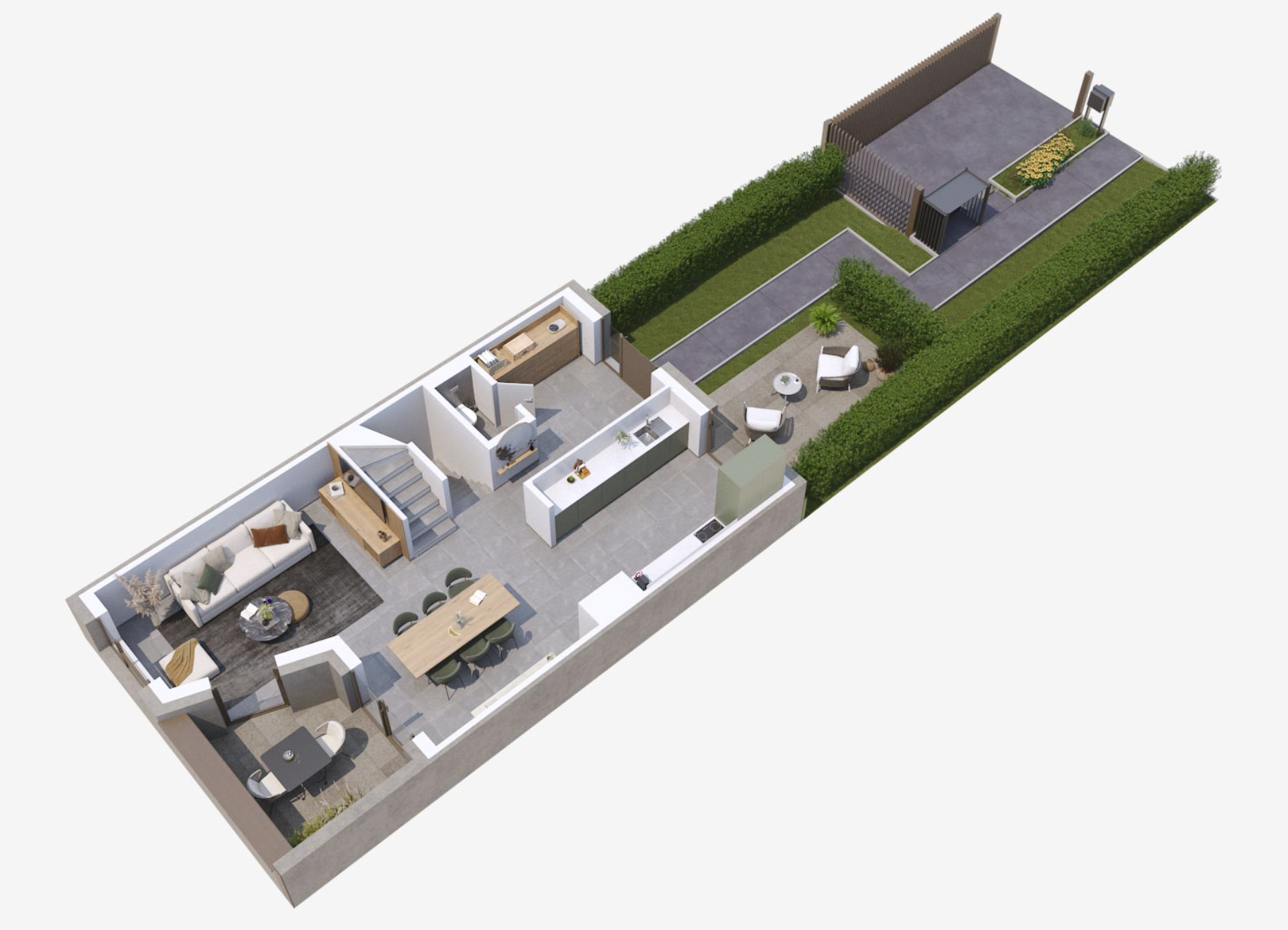 Maisons en ossature bois — maquette 3D du rez-de-chaussée
